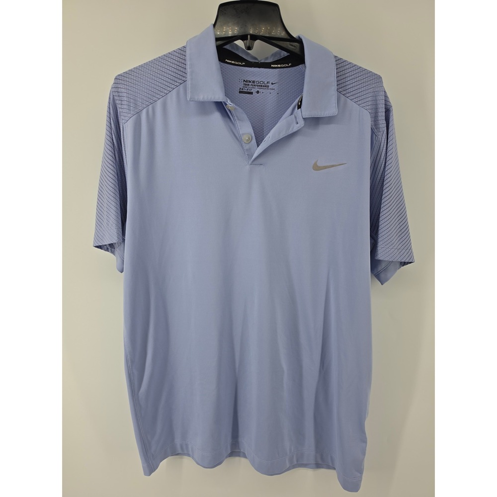 Nike Golf Tour Performance Dri-FIT Polo Shirt Mens Medium Blue Textured Stripe